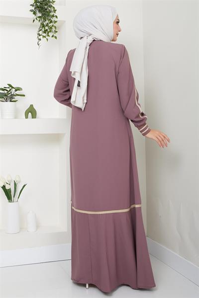 Çizgi Detaylı Gül Kurusu Ferace SS2035