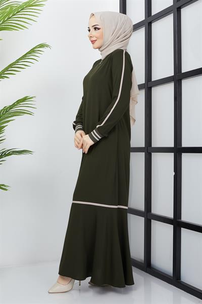 Çizgi Detaylı Haki Ferace SS2035