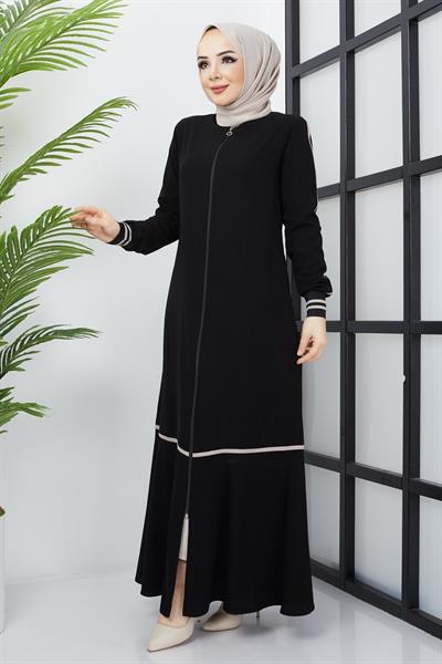 Çizgi Detaylı Siyah Ferace SS2035