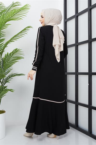 Çizgi Detaylı Siyah Ferace SS2035