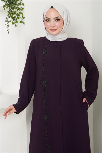 Erva Taş Detaylı Ferace Mürdüm SS2478