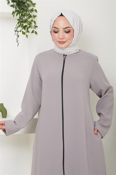 Fermuarlı Büyük Beden Ferace Bej SS2488