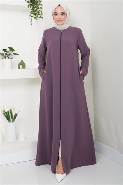 Fermuarlı Büyük Beden Ferace Gül Kurusu SS2488