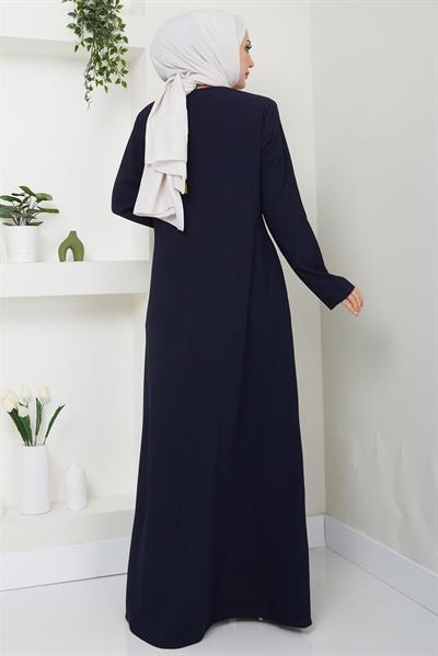 Fermuarlı Büyük Beden Ferace Lacivert SS2488