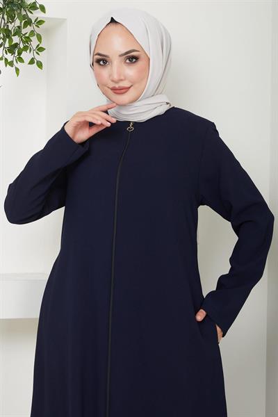Fermuarlı Büyük Beden Ferace Lacivert SS2488