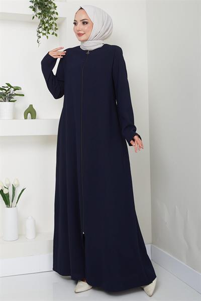 Fermuarlı Büyük Beden Ferace Lacivert SS2488