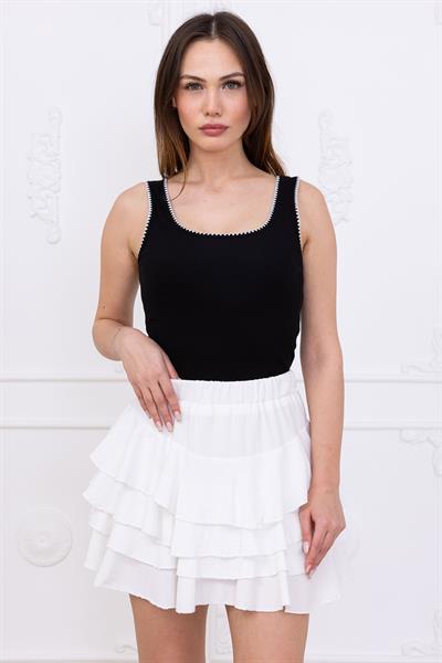 Fırfırlı Bürümcük Şort Etek Beyaz SS2700