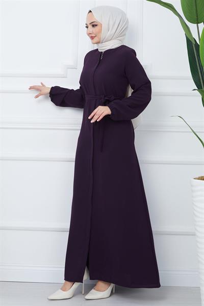 Gizli Patlı Kuşaklı Ferace Mürdüm SS2361