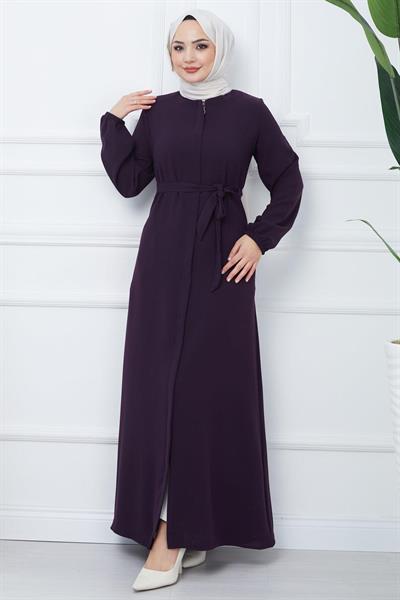 Gizli Patlı Kuşaklı Ferace Mürdüm SS2361