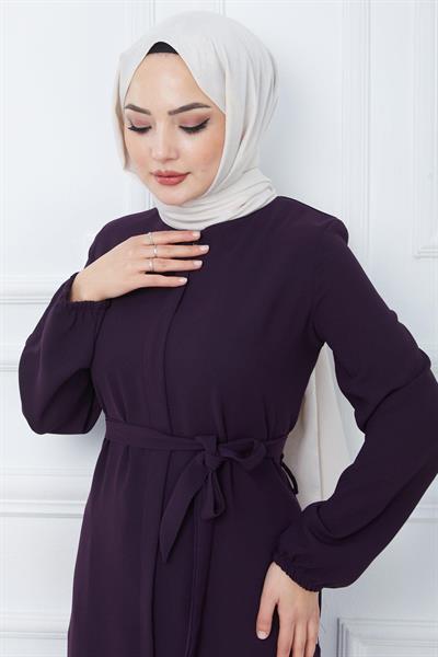 Gizli Patlı Kuşaklı Ferace Mürdüm SS2361