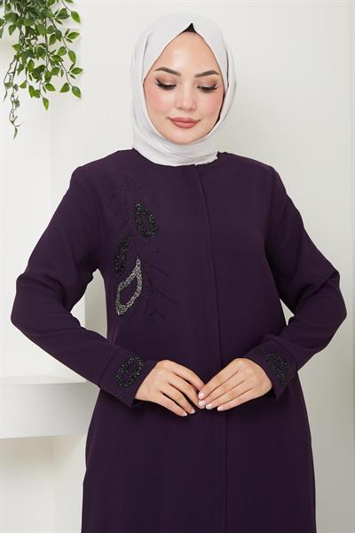 Hüma Taş Detaylı Ferace Mürdüm SS2479