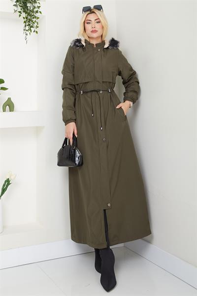 İçi Kürklü Tam Boy  Mont Haki SS2331