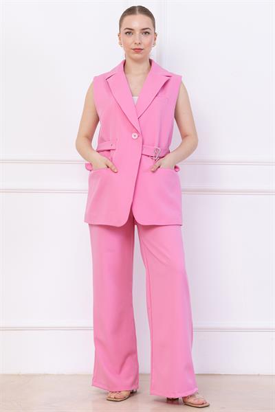 Kemerli Yelekli Takım Pembe SS2749