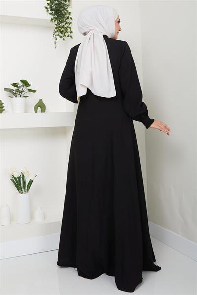 Kolu Gipeli Nakış Detaylı Mevlana Ferace Siyah SS2484
