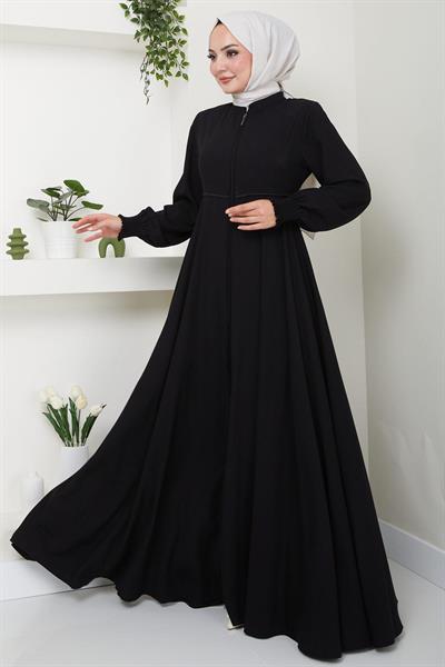 Kolu Gipeli Nakış Detaylı Mevlana Ferace Siyah SS2484