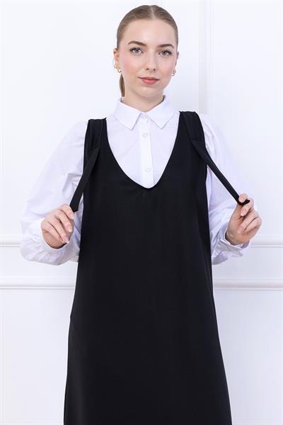 Omuzları Bağlamalı Örme Jile Elbise Siyah SS2389