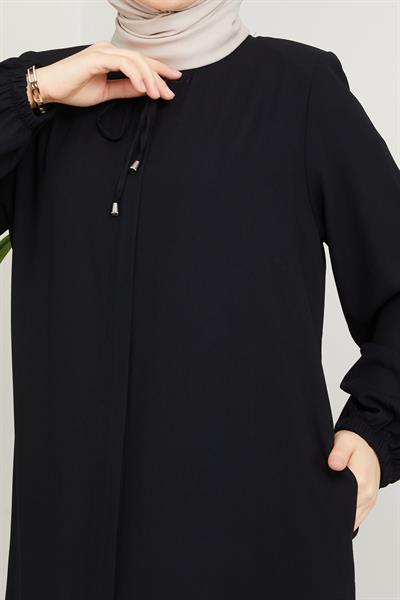 Önü Patlı Büyük Beden Siyah Ferace SS2041