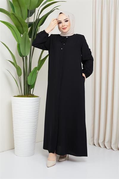 Önü Patlı Büyük Beden Siyah Ferace SS2041