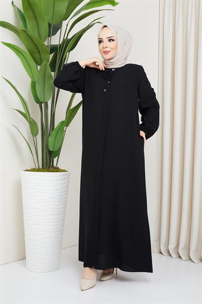 Önü Patlı Büyük Beden Siyah Ferace SS2041