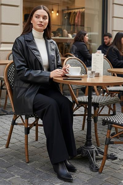 Oversize Kadın Deri Ceket Siyah SS2270