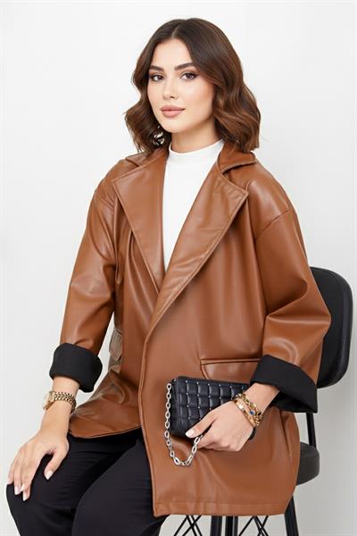 Oversize Kadın Deri Ceket Taba SS2270