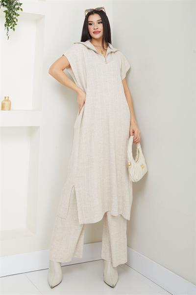 Pantolonlu Triko Takım Krem SS2585
