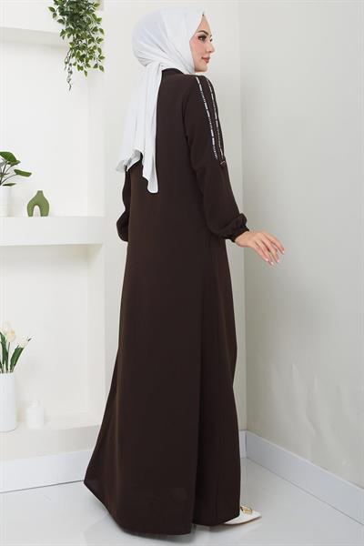 Şeritli Spor Ferace Kahverengi SS2483