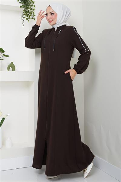 Şeritli Spor Ferace Kahverengi SS2483