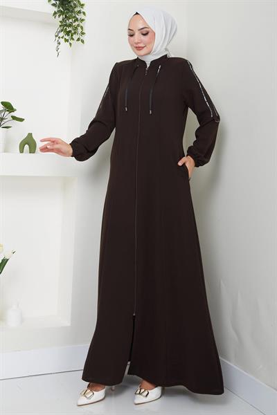Şeritli Spor Ferace Kahverengi SS2483