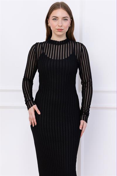 Transparan Elbise Astarlı Siyah SS2745