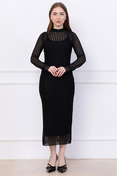 Transparan Elbise Astarlı Siyah SS2745