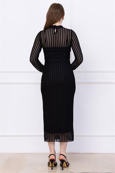 Transparan Elbise Astarlı Siyah SS2745