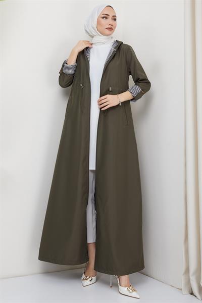 Uzun Fermuarlı Trençkot Haki SS2332