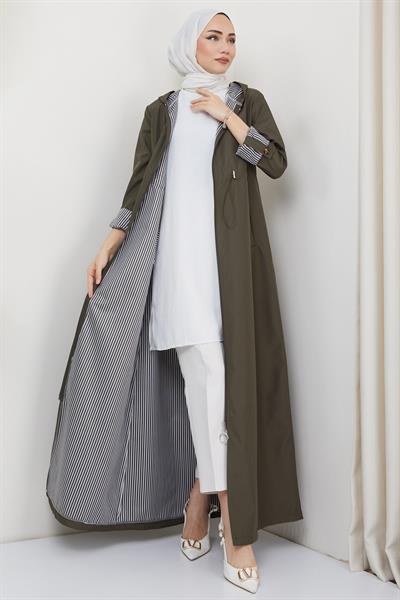 Uzun Fermuarlı Trençkot Haki SS2332
