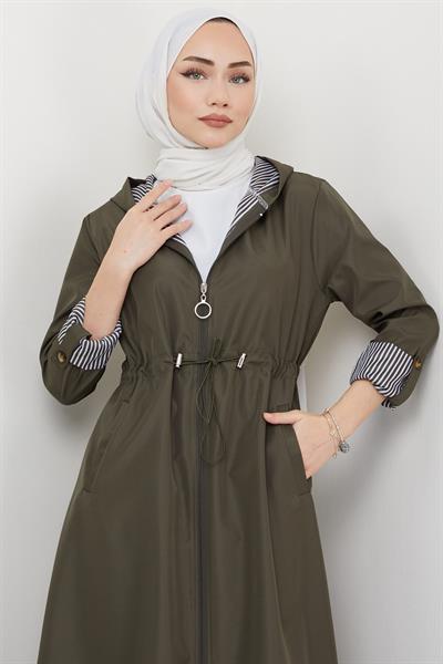 Uzun Fermuarlı Trençkot Haki SS2332