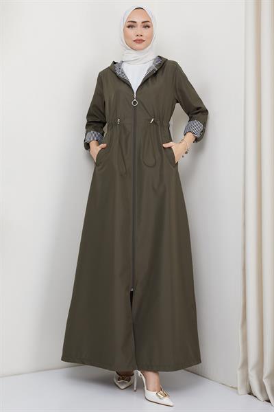 Uzun Fermuarlı Trençkot Haki SS2332