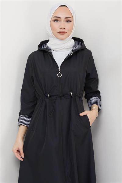 Uzun Fermuarlı Trençkot Siyah SS2332