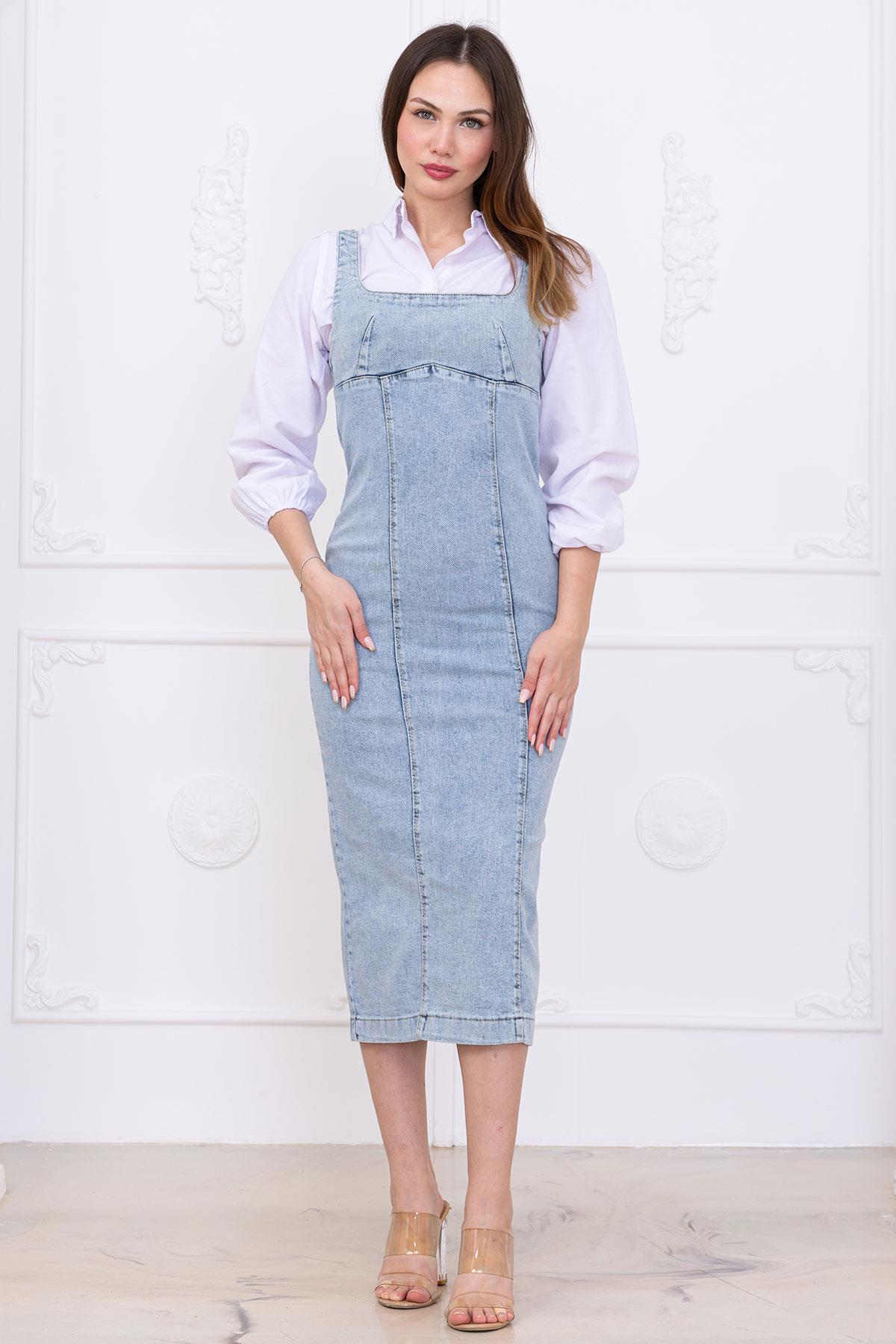 Askılı Kot Elbise Açık Mavi SS2696