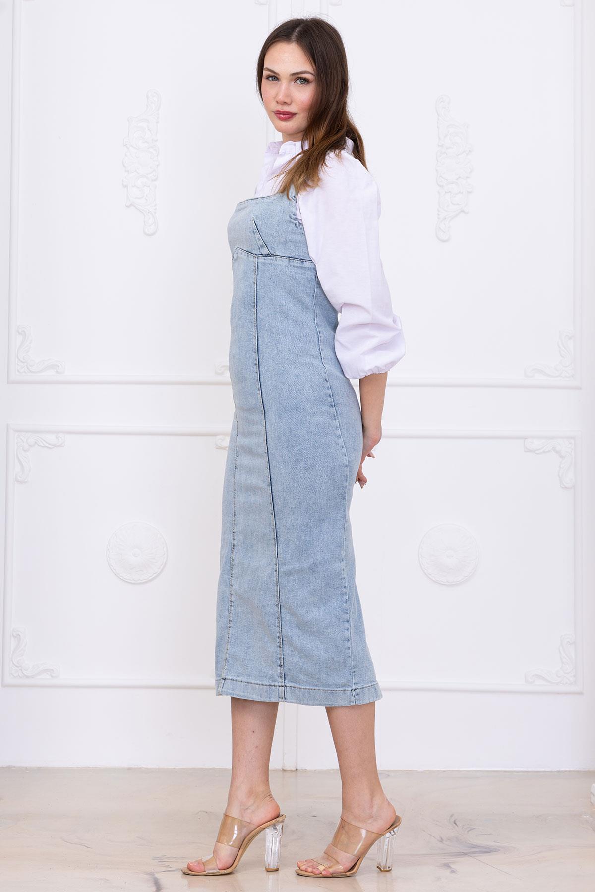 Askılı Kot Elbise Açık Mavi SS2696