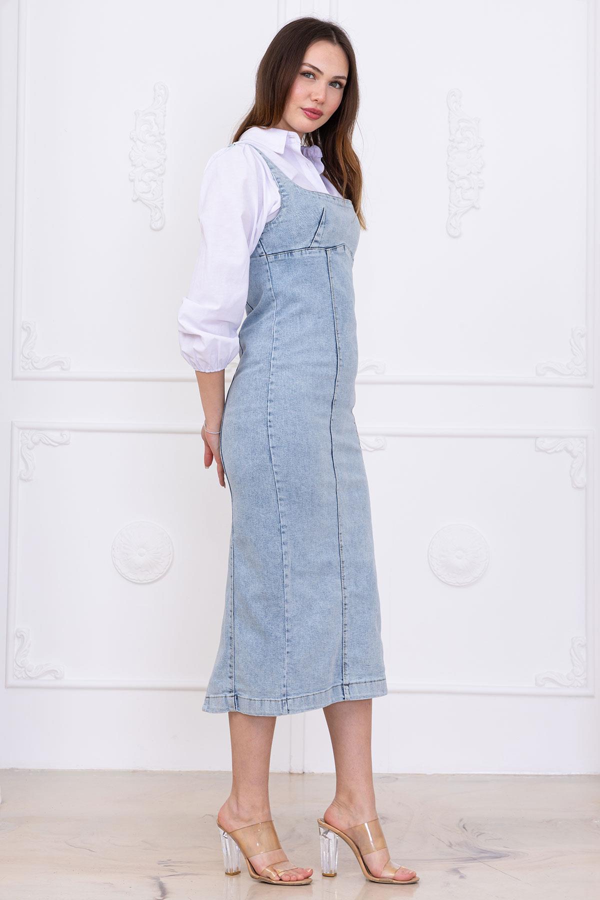 Askılı Kot Elbise Açık Mavi SS2696
