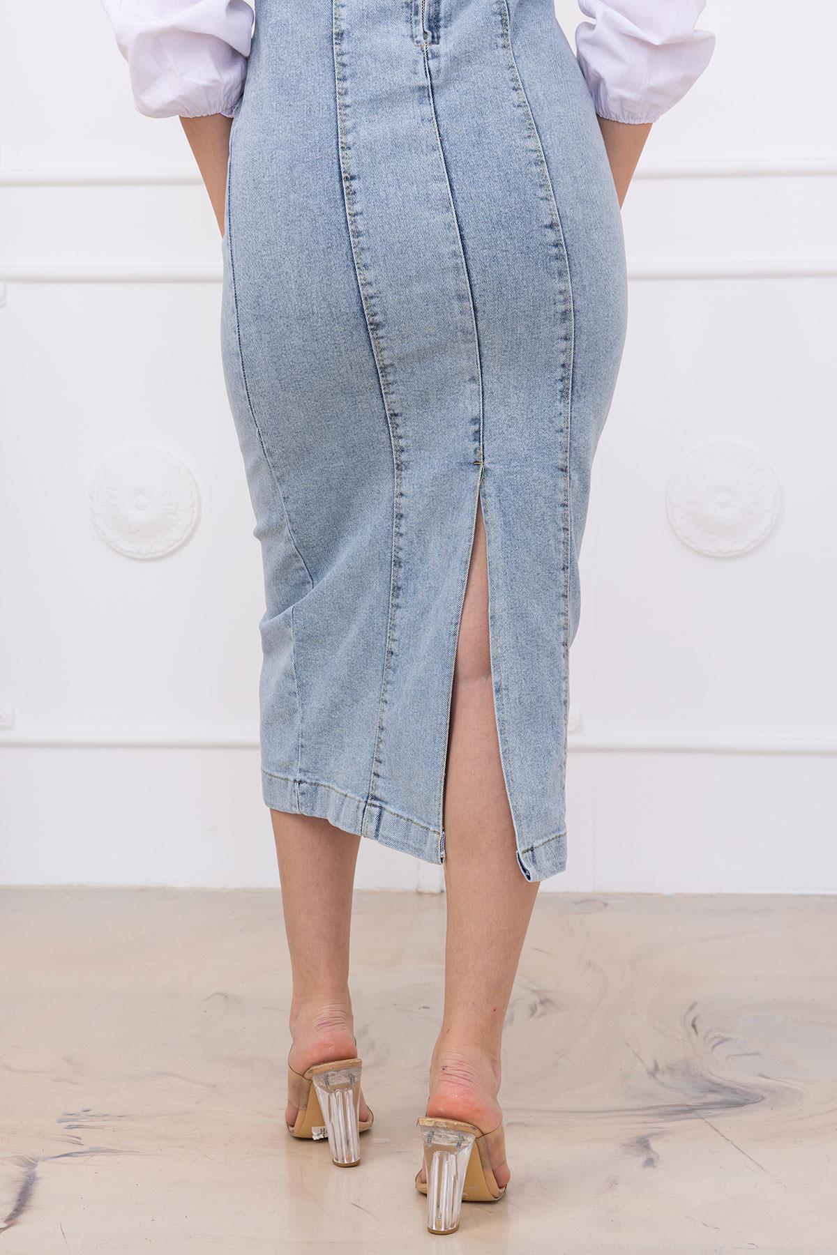 Askılı Kot Elbise Açık Mavi SS2696