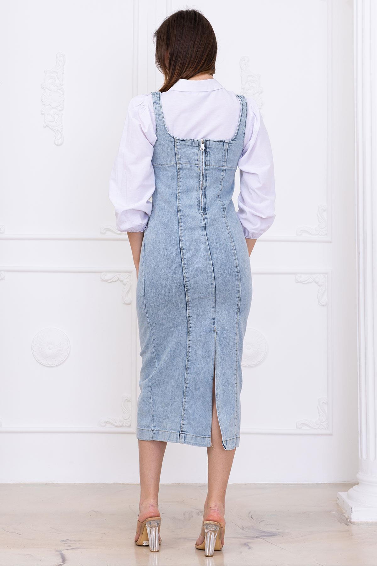 Askılı Kot Elbise Açık Mavi SS2696