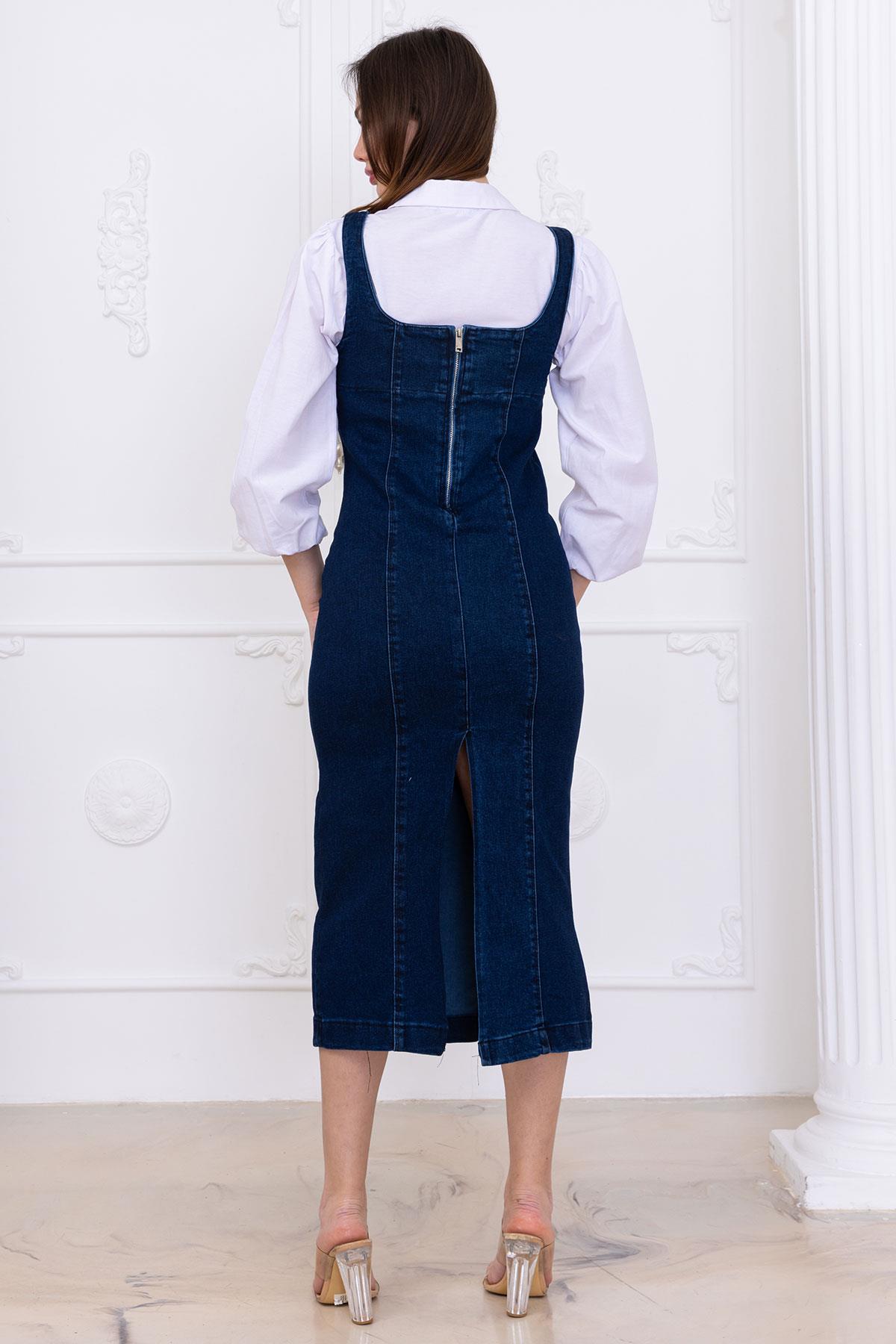 Askılı Kot Elbise Koyu Mavi SS2696