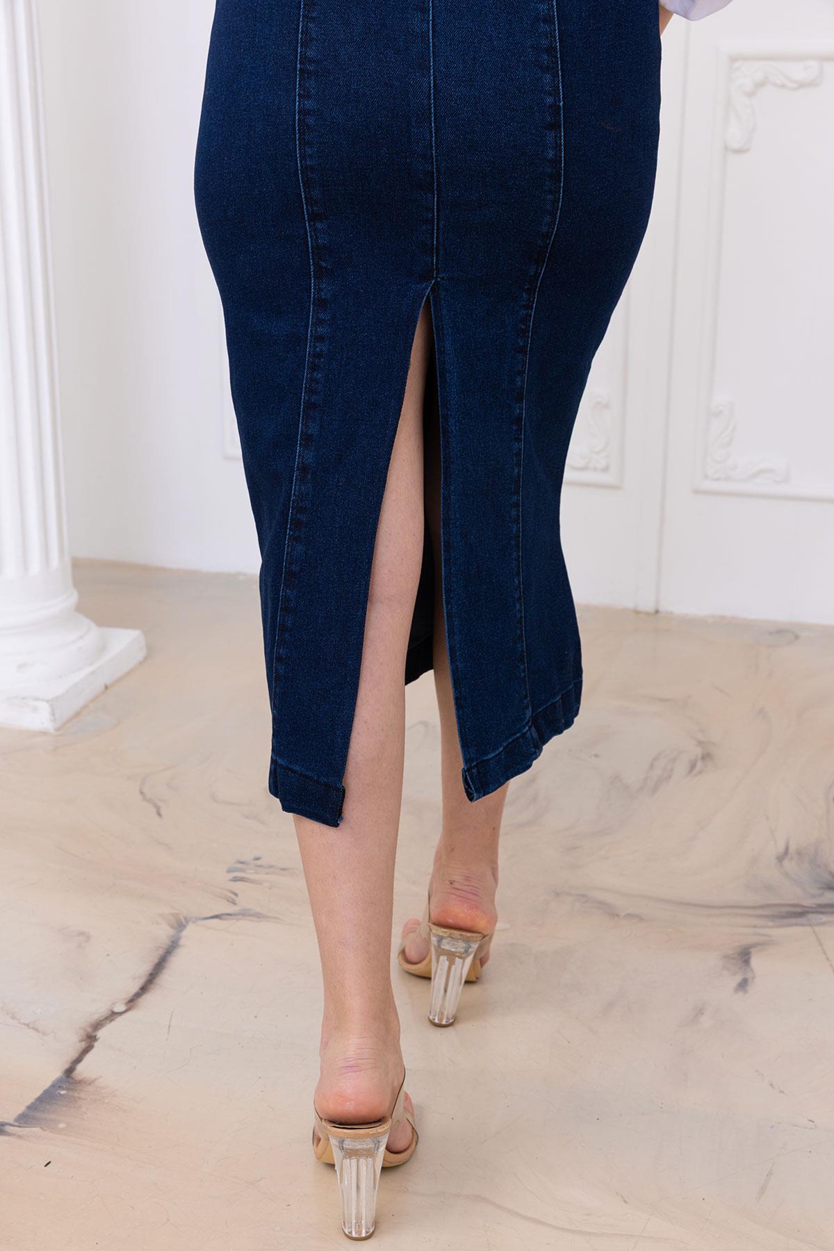 Askılı Kot Elbise Koyu Mavi SS2696
