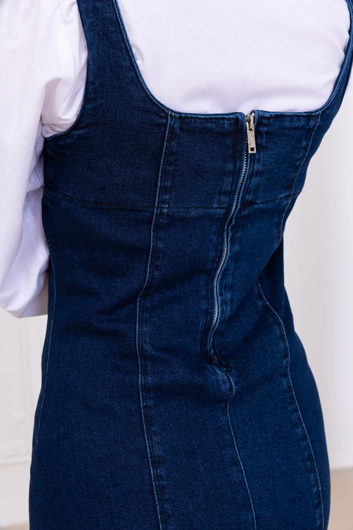 Askılı Kot Elbise Koyu Mavi SS2696