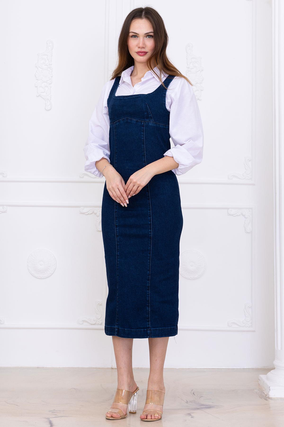 Askılı Kot Elbise Koyu Mavi SS2696