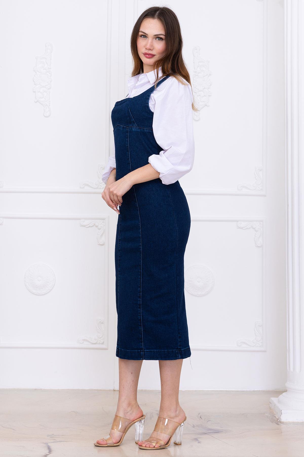 Askılı Kot Elbise Koyu Mavi SS2696