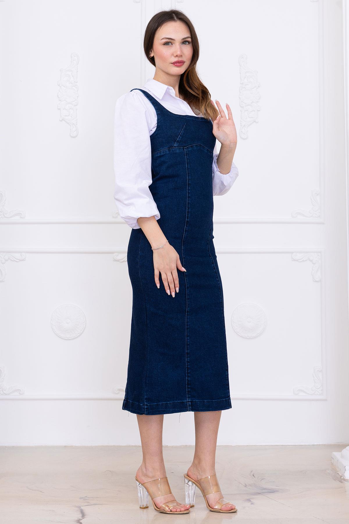 Askılı Kot Elbise Koyu Mavi SS2696