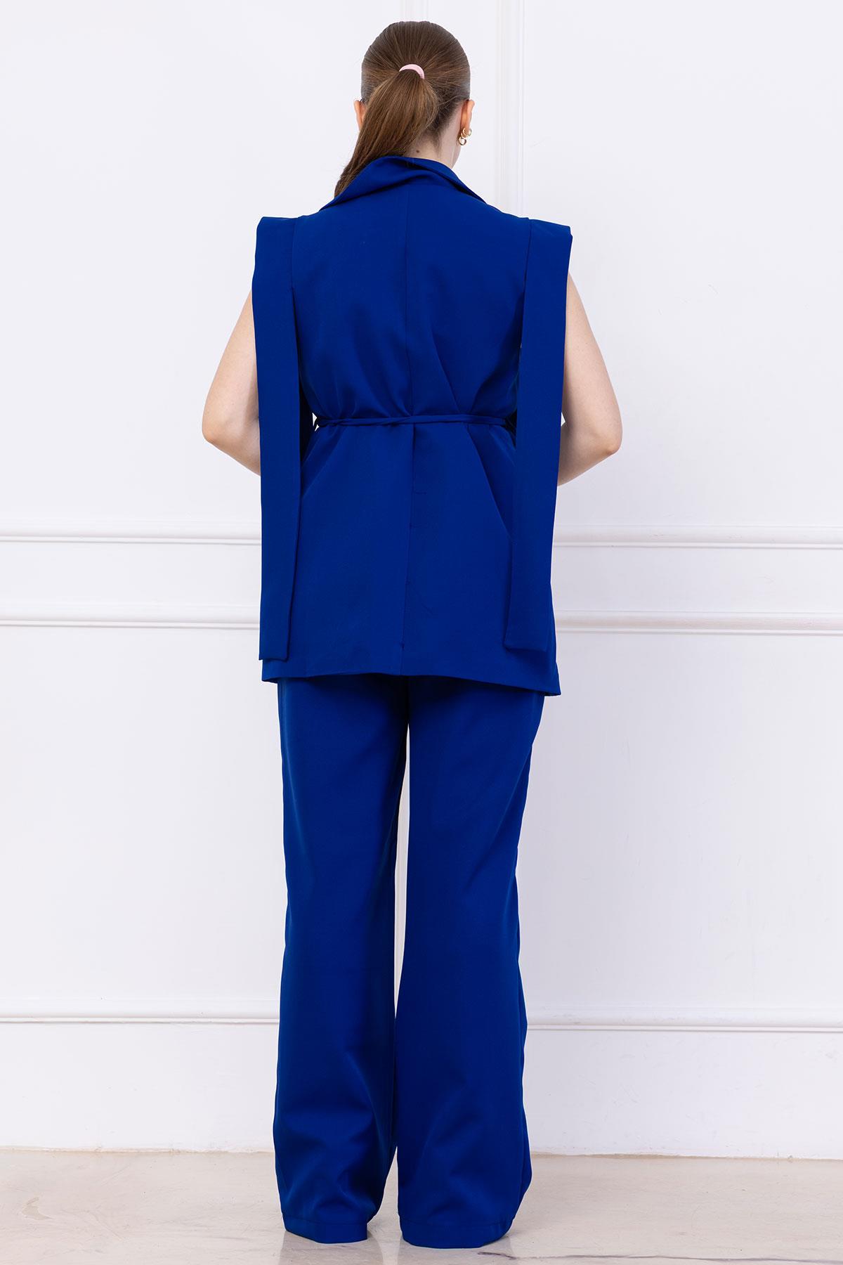 Bağlamalı Yelekli Takım Saks Mavisi SS2750