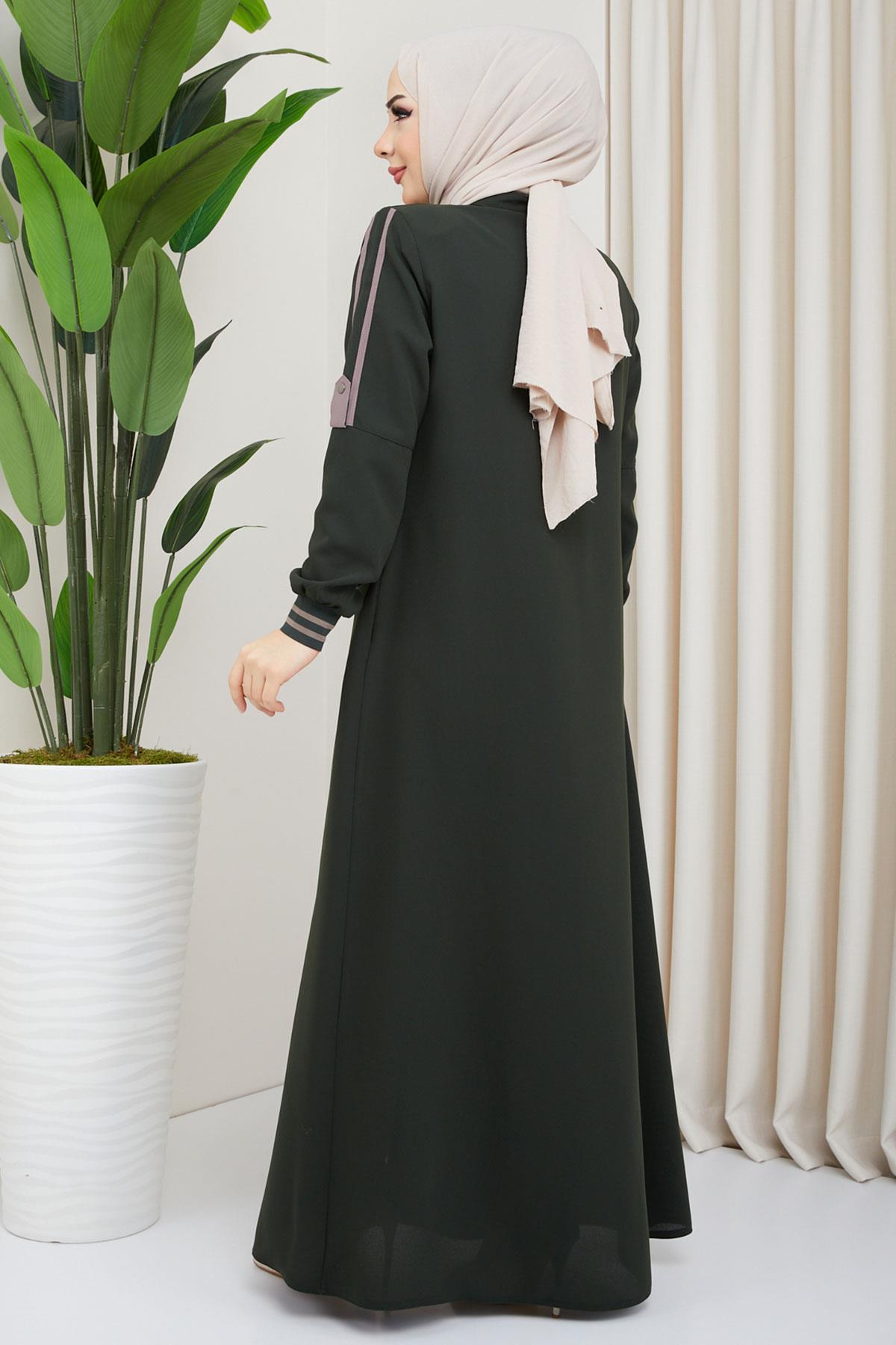 Biye Detaylı Ferace Haki SS02045